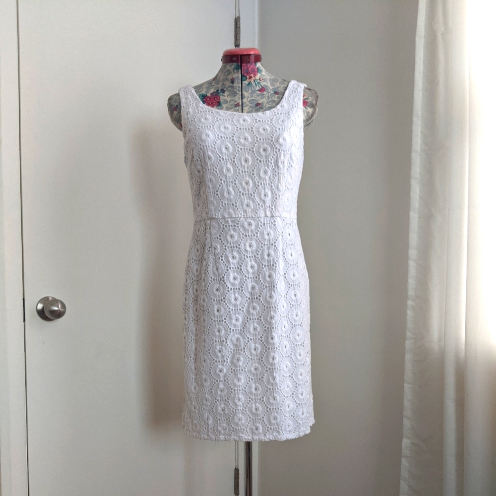 English embroidered white pencil dress
